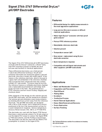 Thumbnail of document Data Sheet - 2764-2767  Differential pH/ORP Electrodes